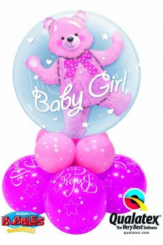 Tischdisplay luftgefüllt Baby Girl mit Teddybär pink